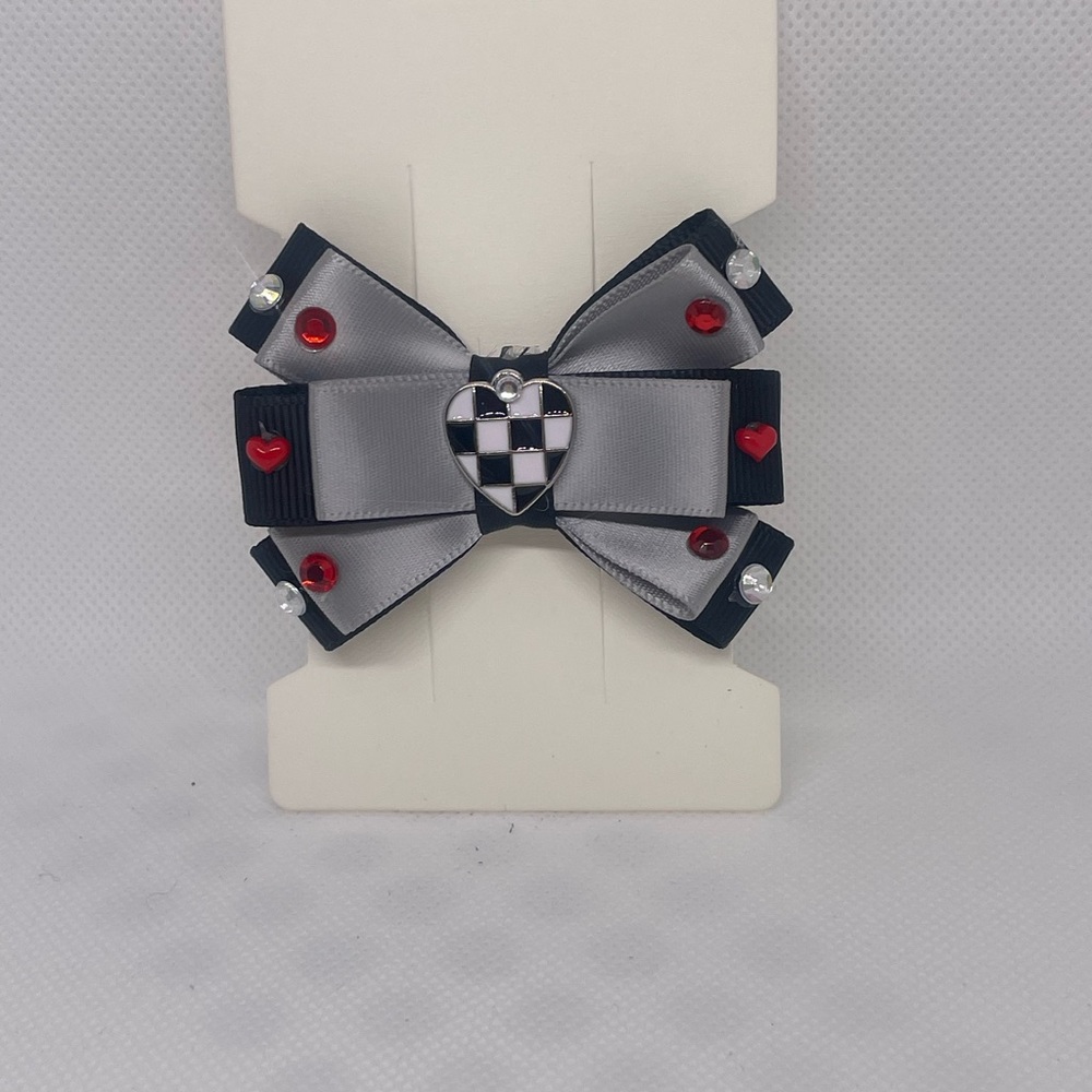 Heart-Embellished Gray and Black Kids Bow